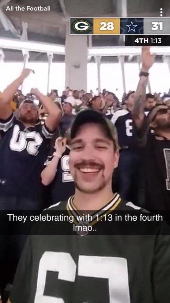Oshkosh man's viral Snapchat post foretold Packers win over Cowboys