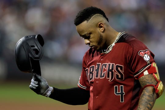 Sep 11, 2019: Arizona Diamondbacks center fielder Ketel Marte (4) reacts after grounding out against the New York Mets during the fifth inning at Citi Field.