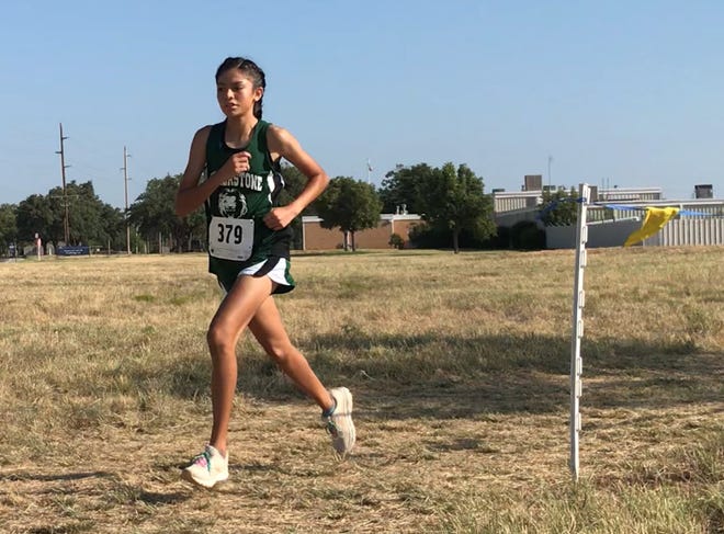 Cornerstone Christian School's Lesli Salas runs to a first-place finish at the ASU Stampede Saturday, Sept. 7, 2019.
