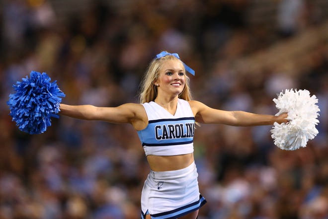 A North Carolina Tar Heels cheerleader performs during the game against the Wake Forest Demon Deacons, on Sept. 13 at BB&T Field.