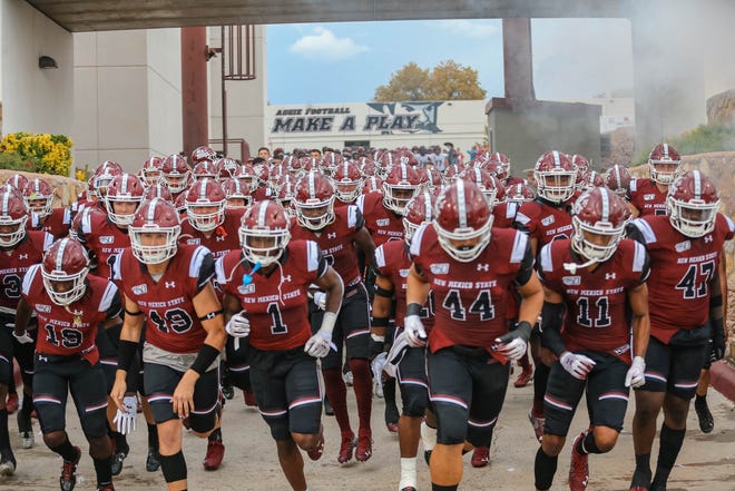 The New Mexico State University Aggies face off against San Diego State Aztec Warriors at Aggie Memorial Stadium in Las Cruces on Saturday, Sept. 14, 2019.