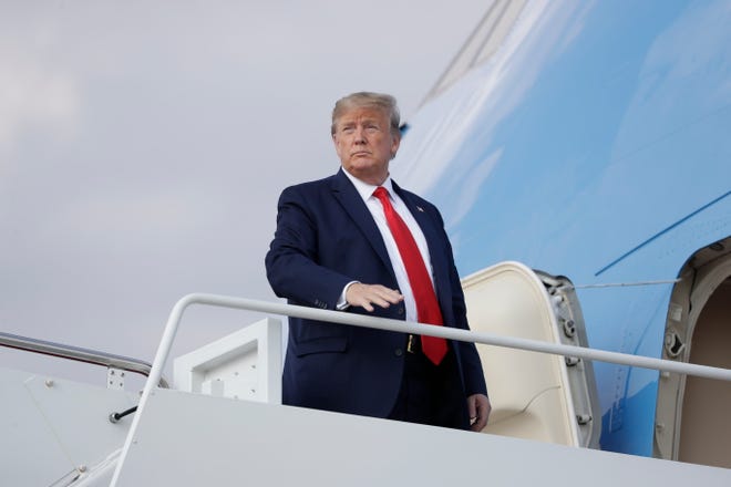 President Donald Trump boards Air Force One for a trip to Albuquerque, N.M. for a campaign rally, Monday, Sept. 16, 2019, in Andrews Air Force Base, Md.