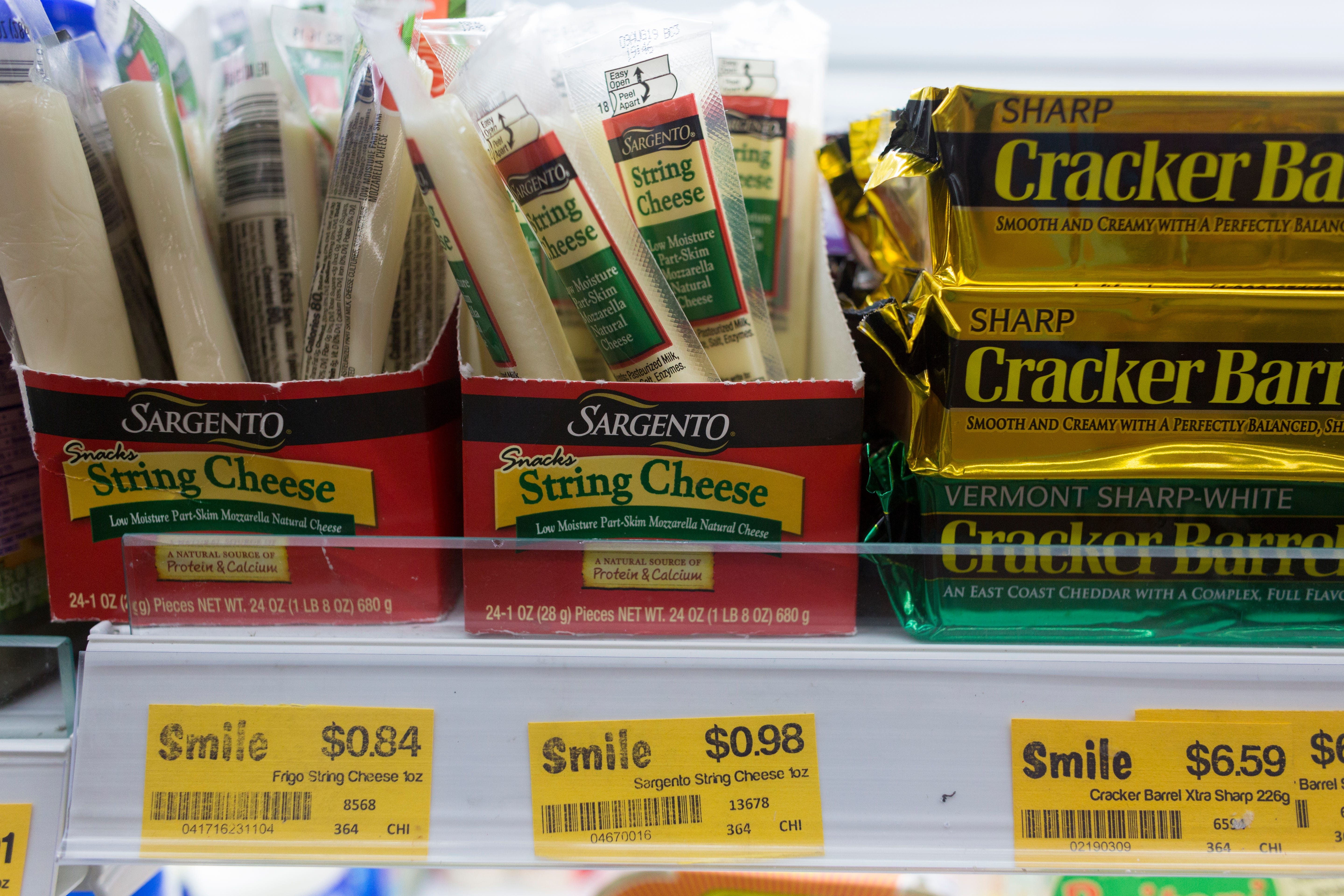 String cheese made by Plymouth, Wisconsin-based Sargento Foods Inc. is sold at a small grocery store central Phnom Penh.