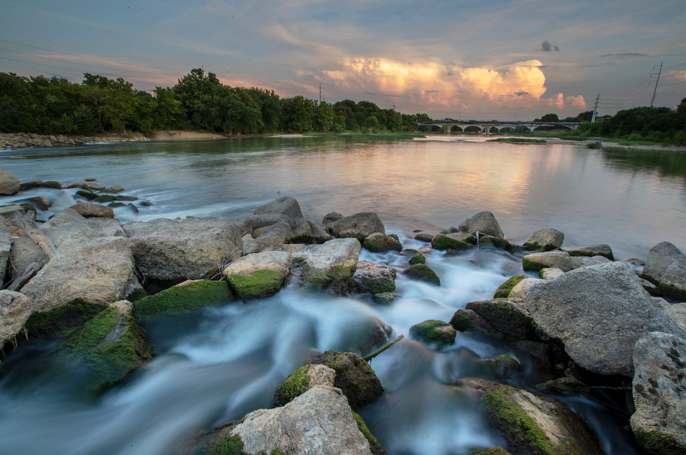 The west fork of the White River, looking to the south, near Downtown Indianapolis on Monday, Aug. 19, 2019.