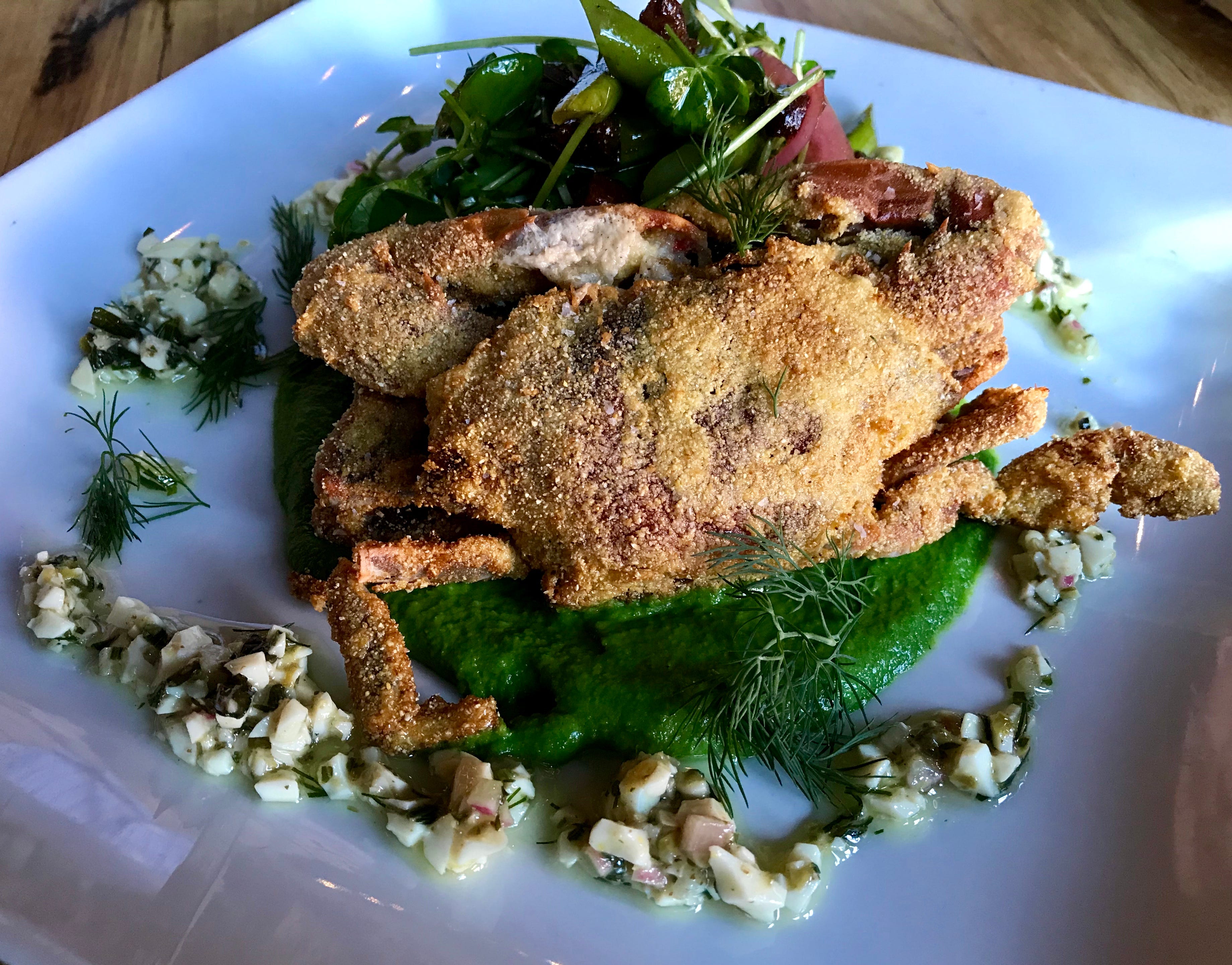 In spring, Bavette in the Third Ward served soft-shell crab over ramp and pea puree.