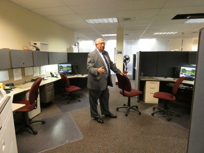 Marion County Sheriff Tim Bailey stands in the patrol room at the new sheriff's office at 100 Executive Drive. Construction is ongoing on interview rooms, individual offices, a briefing room and more.