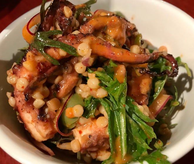 Octopus can be found on many menus in 2019. In summer at the Diplomat, it was tossed with mizuna greens, fregola pasta, green olives and Aleppo-pepper vinaigrette.