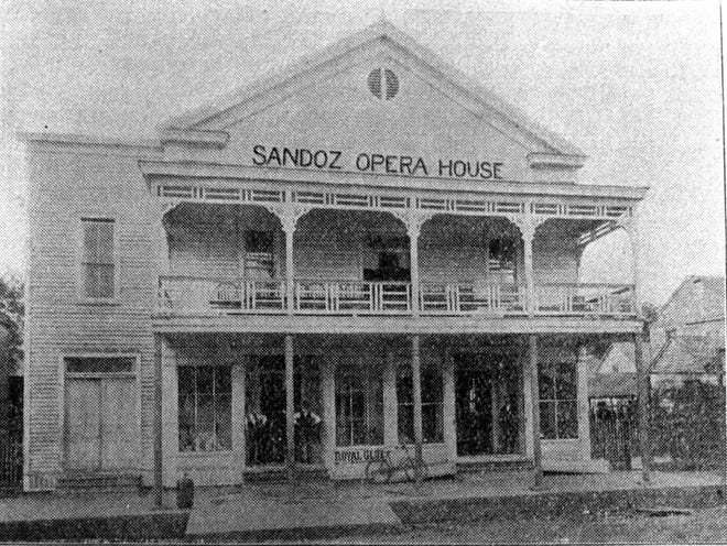 Sandoz Opera House on Main Street was one of the first businesses to show moving pictures in Opelousas in 1906.