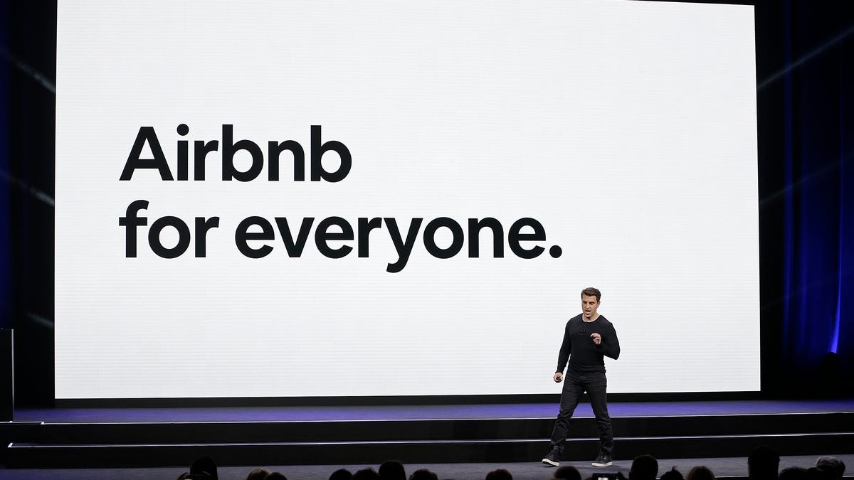 Airbnb CEO Brian Chesky gives a presentation in February. The home-sharing service is announcing that going to require that lodging providers follow enhanced cleaning procedures amid concerns about the coronavirus.