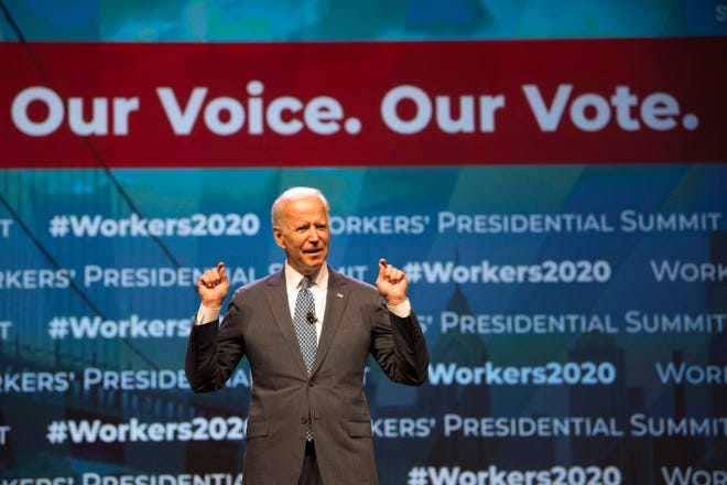 Democratic presidential candidate former Vice President Joe Biden speaks at the first-ever "Workers' Presidential Summit" at the Convention Center in Philadelphia, Tuesday, Sept.  17, 2019. The Philadelphia Council of the AFL-CIO hosted the event.
