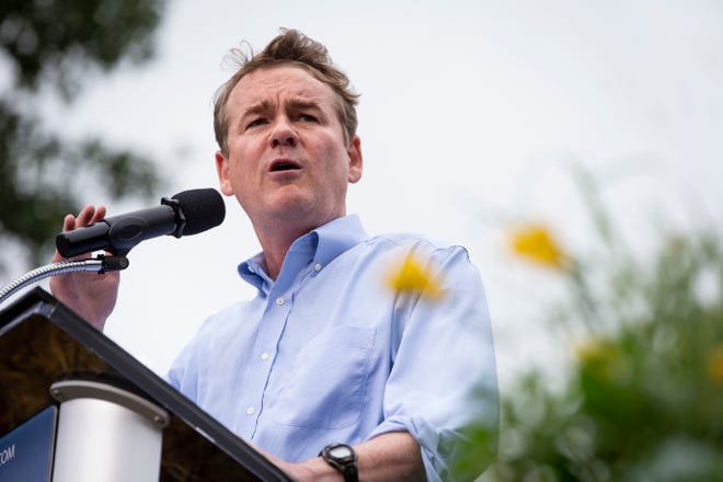 Colorado Senator and 2020 Democratic presidential candidate Michael Bennet speaks during the Polk County Democrats Steak Fry in Water Works Park on Saturday, Sept. 21, 2019 in Des Moines.