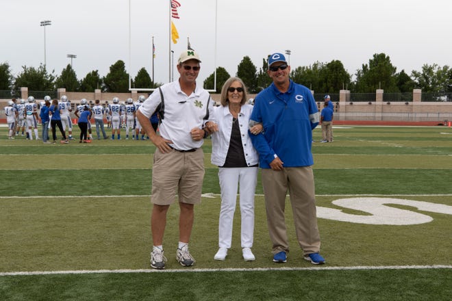 Mayfield coach Michael Bradley, along with Carlsbad coach Gary Bradley with their mother Phyllis Bradley. Mayfield High School faced Carlsbad High School on September 21, 2019.