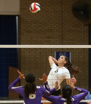 Bailey Dawson prepares to spike the ball for Water Valley in this August 16, 2019 photo.