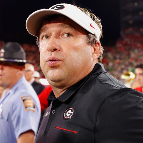 Kirby Smart reacts after Georgia's win over Notre 
