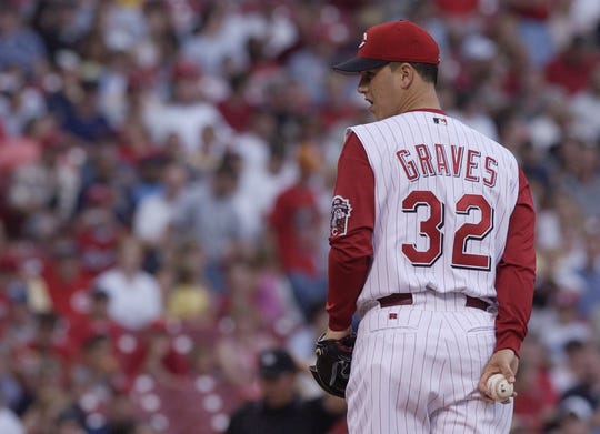 Cincinnati Reds pitcher Danny Graves stands on the mound during a June 14, 2003 game.