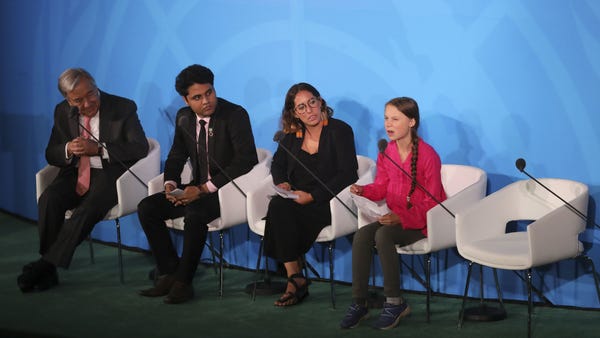 Youth Climate activist Greta Thunberg speaks durin