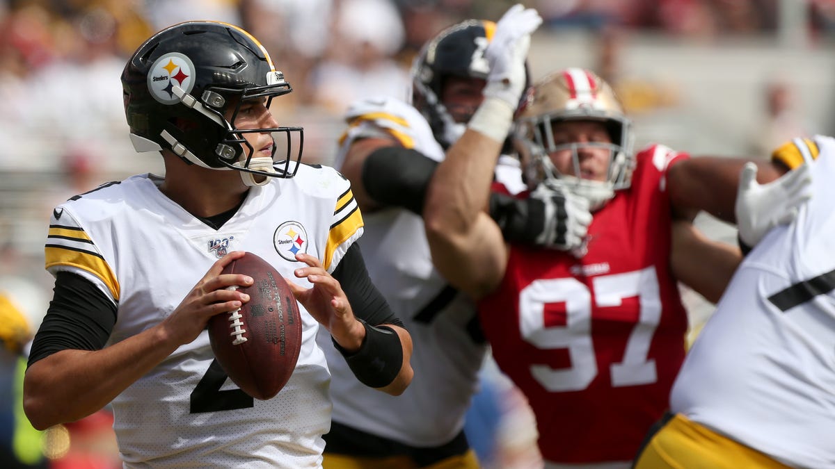 Mason Rudolph threw for two touchdowns, but also had an interception, as the Steelers lost to the 49ers.