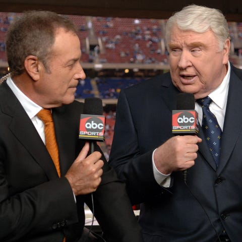 Sportscaster Al Michaels (L) and his 'Monday Night