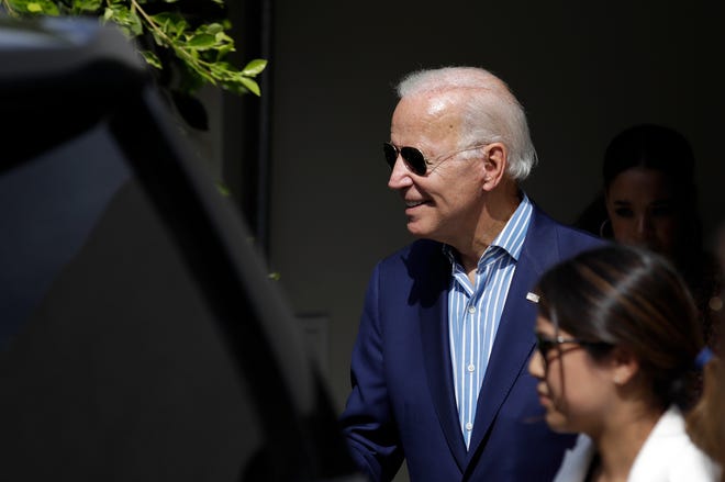 Then-presidential candidate Joe Biden leaves after a fundraiser Wednesday, Sept. 25, 2019, in Manhattan Beach, California.
