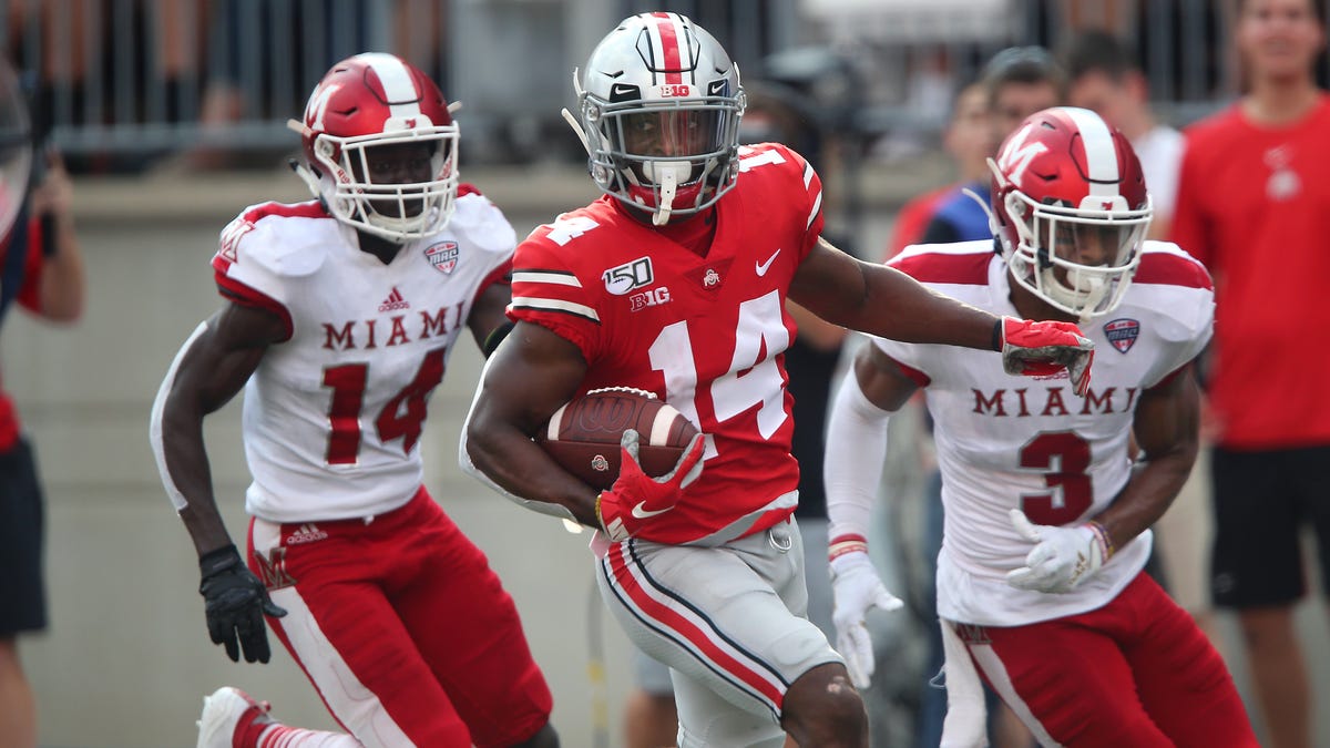 Ohio State wide receiver K.J. Hill breaks free for a touchdown during the first half against Miami (Ohio).
