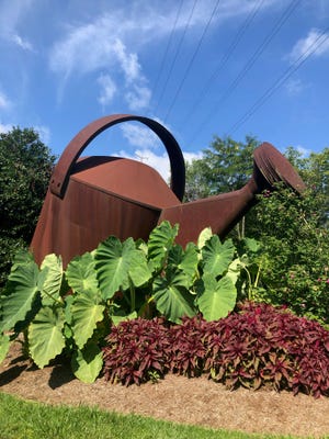 Positioned at a busy intersection, Staunton's giant watering can welcomes visitors to the city.
