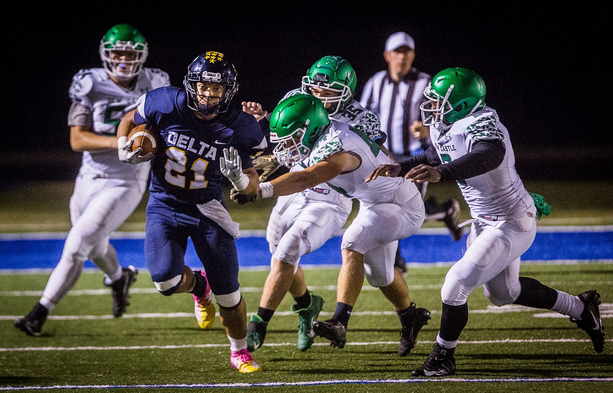 Delta beats New Castle football behind quarterback Brady Hunt