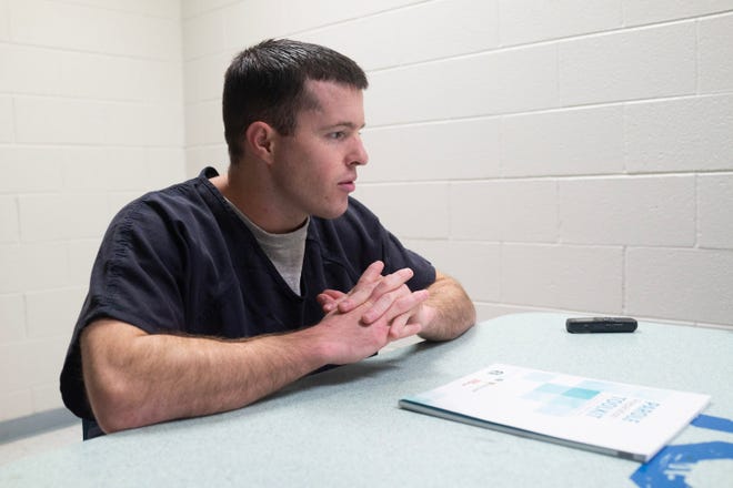 John Gamble sits for an interview at the Lea County Correctional Facility in Hobbs, NM.