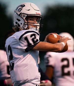 Chambersburg's Senior Brady Stumbaugh practices during pre-game workouts at Cumberland Valley High School on Friday, Sept. 27, 2019.