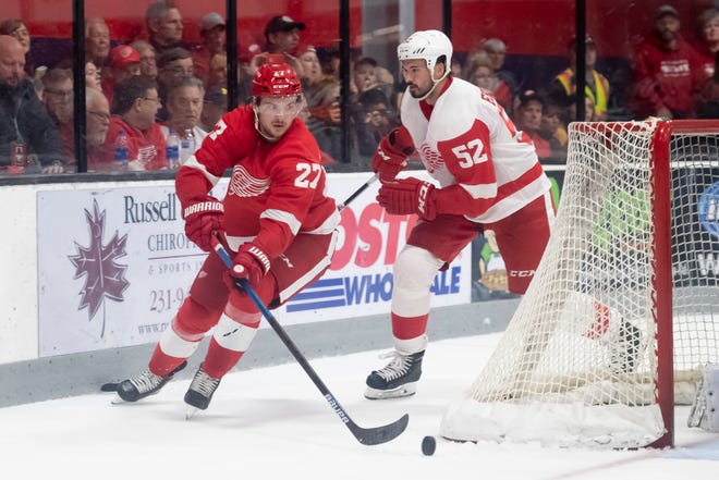 Red Wings forward Michael Rasmussen (27) was assigned to Grand Rapids on Sunday.