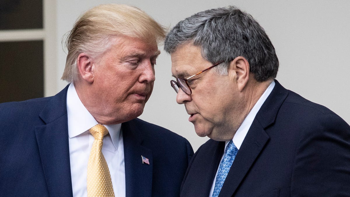 President Donald Trump and Attorney General William Barr at the White House in Washington, DC, on July 11, 2019.