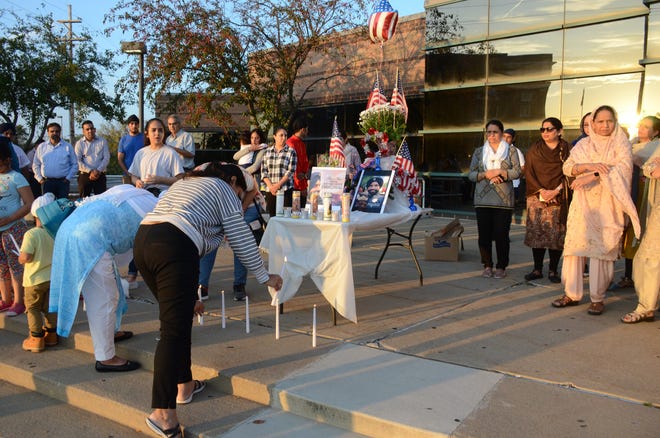 Sikhs from Battle Creek and Kalamazoo gathered Tuesday at the Calhoun County Courthouse to honor a Sikh deputy killed last week in Texas.