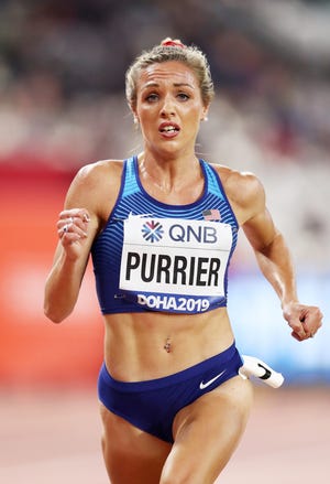 Elinor Purrier of the United States competes in the Women's 5000 metres heats during day six of 17th IAAF World Athletics Championships Doha 2019 at Khalifa International Stadium on October 02, 2019 in Doha, Qatar.