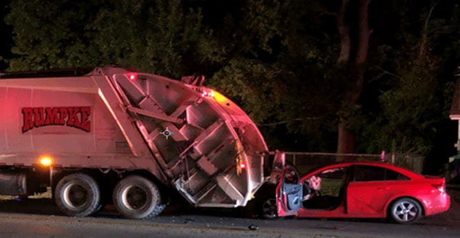 A Rumpke truck driver was struck and seriously hurt on Anderson Ferry Road in Delhi Township early Wednesday, police say.