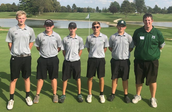 Headed to the Division I district golf tournament for Madison are, left to right, Ian Wolfe, Jaekob Conard, Jonah Aumend, Will Laskey, Landon Ellis and coach Eric Wellman