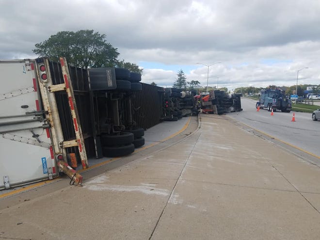 A semi trailer blocks multiple lanes of traffic following an accident near I-43 in New Berlin. The crash resulted in minor injuries and took hours to clean up.