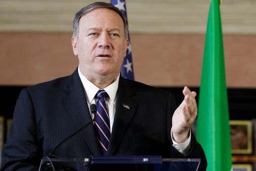 U.S. Secretary of State Mike Pompeo meets the media in Rome, Oct. 2, 2019. Pompeo confirmed that he was on the telephone call between President Donald Trump and the Ukrainian president that is the subject of an impeachment inquiry. "I was on the phone call," Pompeo told reporters in Rome. 