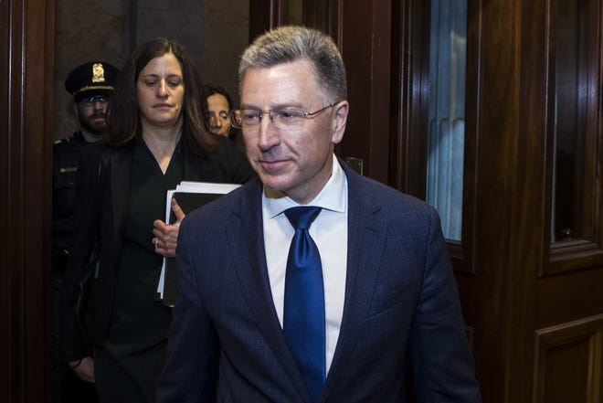 Former Special Envoy to Ukraine Kurt Volker departs after a closed-door deposition led by the House Intelligence Committee on Capitol Hill on Thursday.