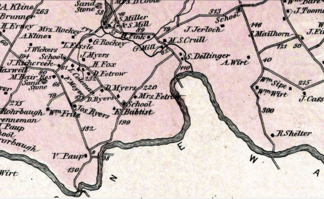 A map shows the location of the farm of Underground Railroad operators Ezekiel and Eliza Baptiste in rural Newberry Township, Pa.