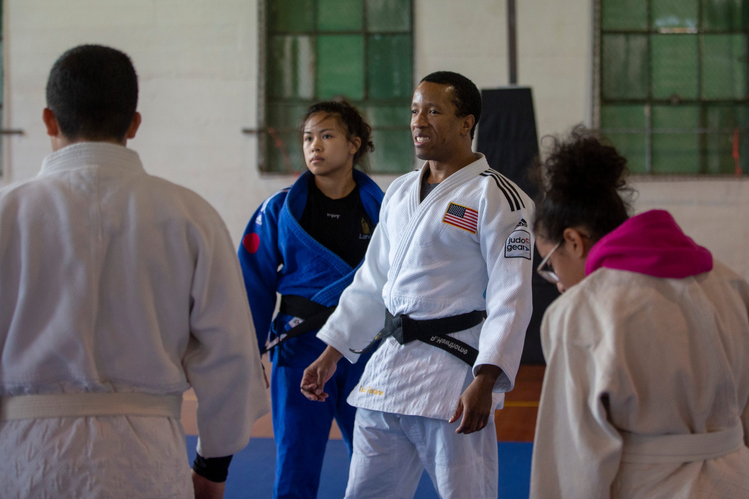 Ron Hawthorne, a Judo Paralympian and Liana Mutia, a Judo World Champion, teach students judo at the Oregon School for the Deaf in Salem, Oct. 4, 2019. NWABA, the Northwest Association for Blind Athletes, hosted a "Paralympic experience" for students with visual impairments in the state. After the Oregon School for the Blind closed in 2009, many visually impaired students and their families lost access to state-funded resources, like sports programs. The BVIS (Blind Visually Impaired Student) Fund gives programs like NWABA funds to enhance the lives of low vision/blind children across the state.