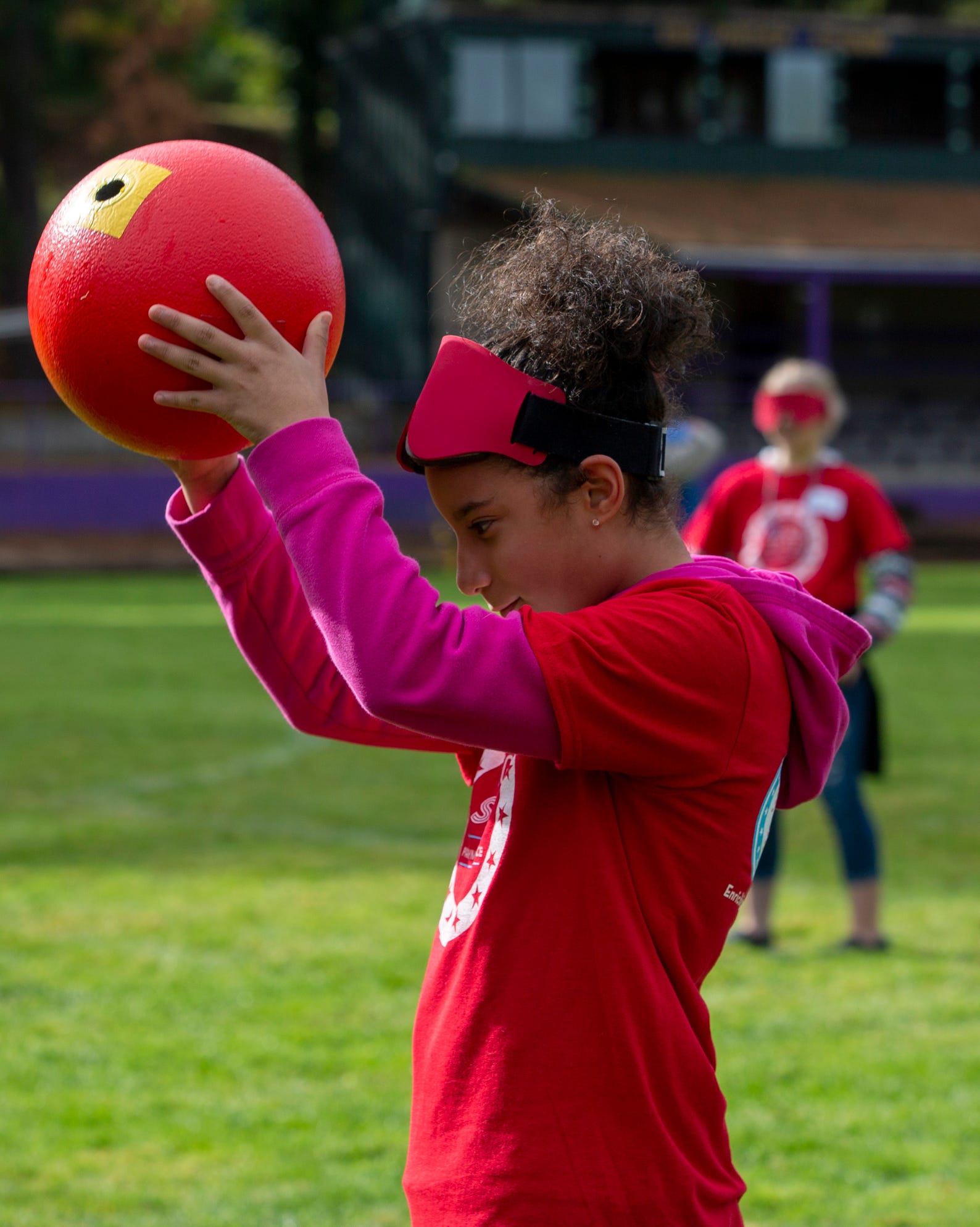 Erika Corona-Gonazlez, a 6th grader, catches the ball during beep kickball at the Oregon School for the Deaf in Salem, Oct. 4, 2019. NWABA, the Northwest Association for Blind Athletes, hosted a "Paralympic experience" for students with visual impairments in the state. After the Oregon School for the Blind closed in 2009, many visually impaired students and their families lost access to state-funded resources, like sports programs. The BVIS (Blind Visually Impaired Student) Fund gives programs like NWABA funds to enhance the lives of low vision/blind children across the state.