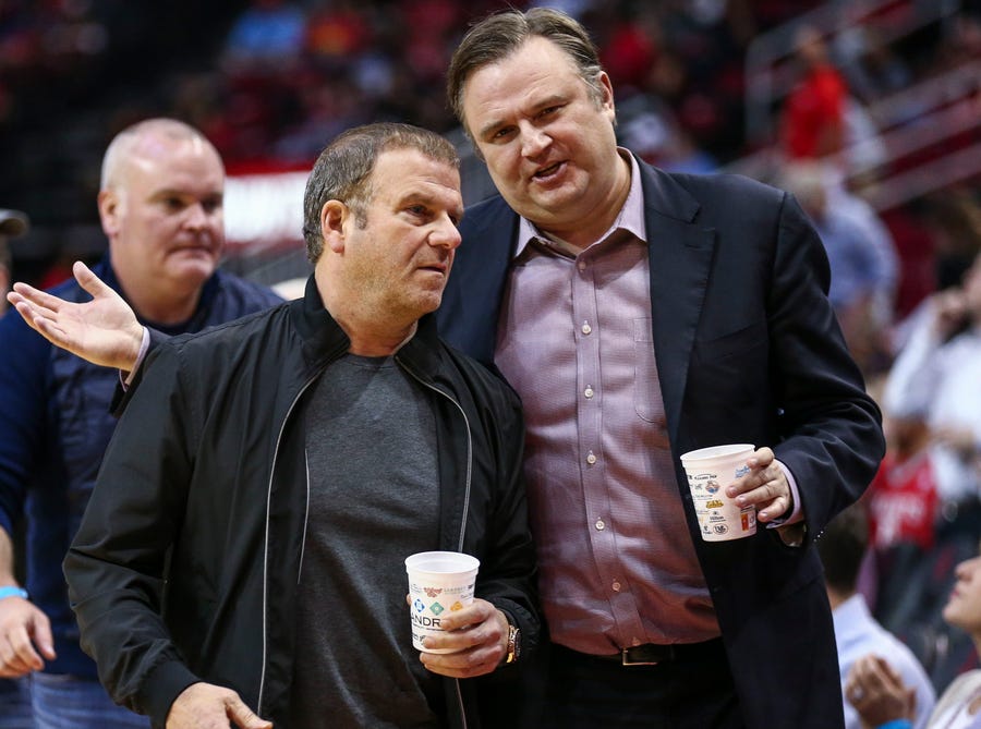 Rockets owner Tilman Fertitta, left, and general manager Daryl Morey