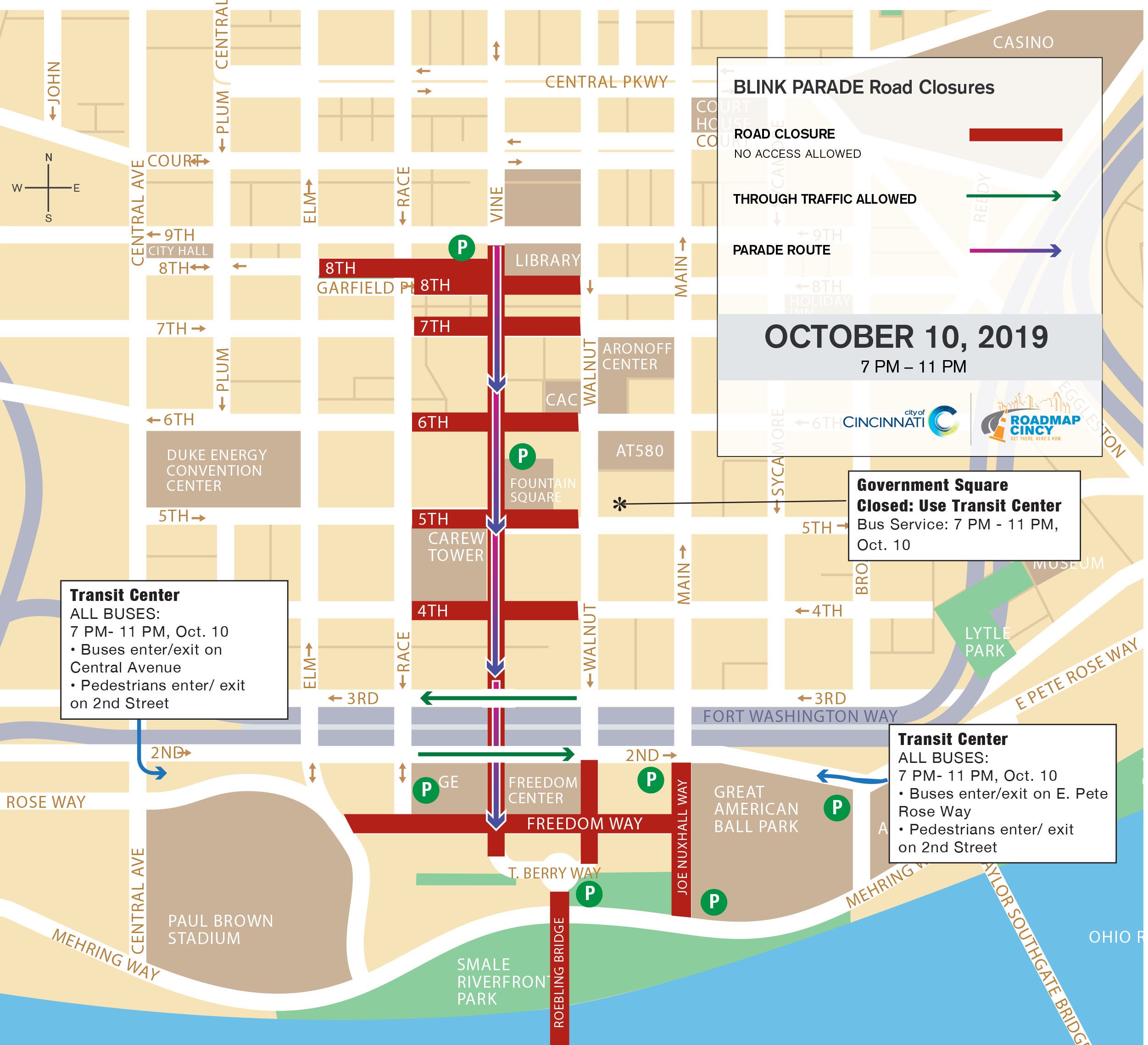 Blink Cincinnati 2019 Road closures and parade route maps