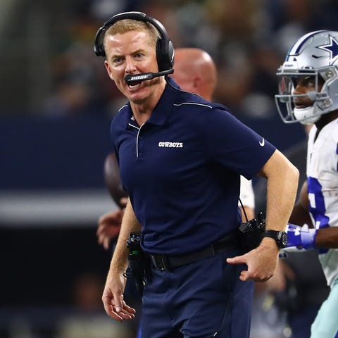 Dallas Cowboys head coach Jason Garrett yells for 