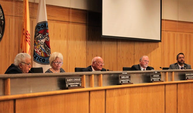 Doña Ana County commissioners during their meeting on Tuesday, Oct. 8, 2019, from left: Commissioners Ramon Gonzalez, Isabella Solis, Lynn Ellins, Shannon Reynolds and Manuel Sanchez.