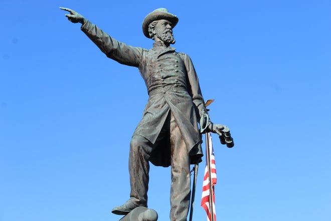 A statue of Union Gen. James McPherson greets visitors to the McPherson Cemetery in Clyde.