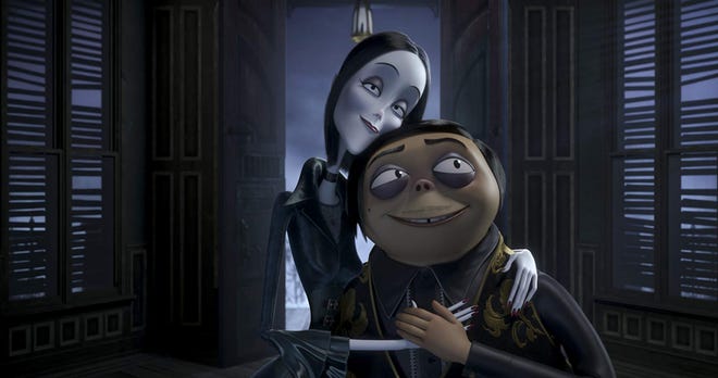 Charlize Theron and Oscar Isaac voice Gomez and Morticia in "The Addams Family." The movie is playing at Regal West Manchester, Frank Theatres Queensgate Stadium 13 and R/C Hanover Movies.