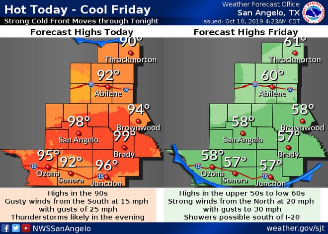 National Weather Service map predicting high temperatures for Friday Oct. 11, 2019.
