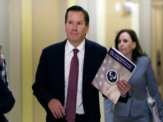 Michael Atkinson, the inspector general of the intelligence community, arrives at the Capitol where he will go behind closed doors to be questioned about the whistleblower complaint that exposed a July phone call the president had with Ukrainian President Volodymyr Zelenskiy in which Trump pressed for an investigation of Democratic political rival Joe Biden and his family, at the Capitol in Washington, Oct. 4, 2019.