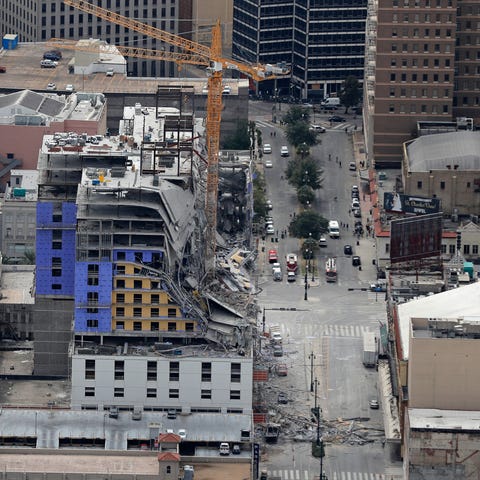 This aerial photo shows the Hard Rock Hotel in New