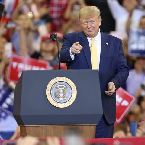 President Donald Trump speaks during a campaign ra